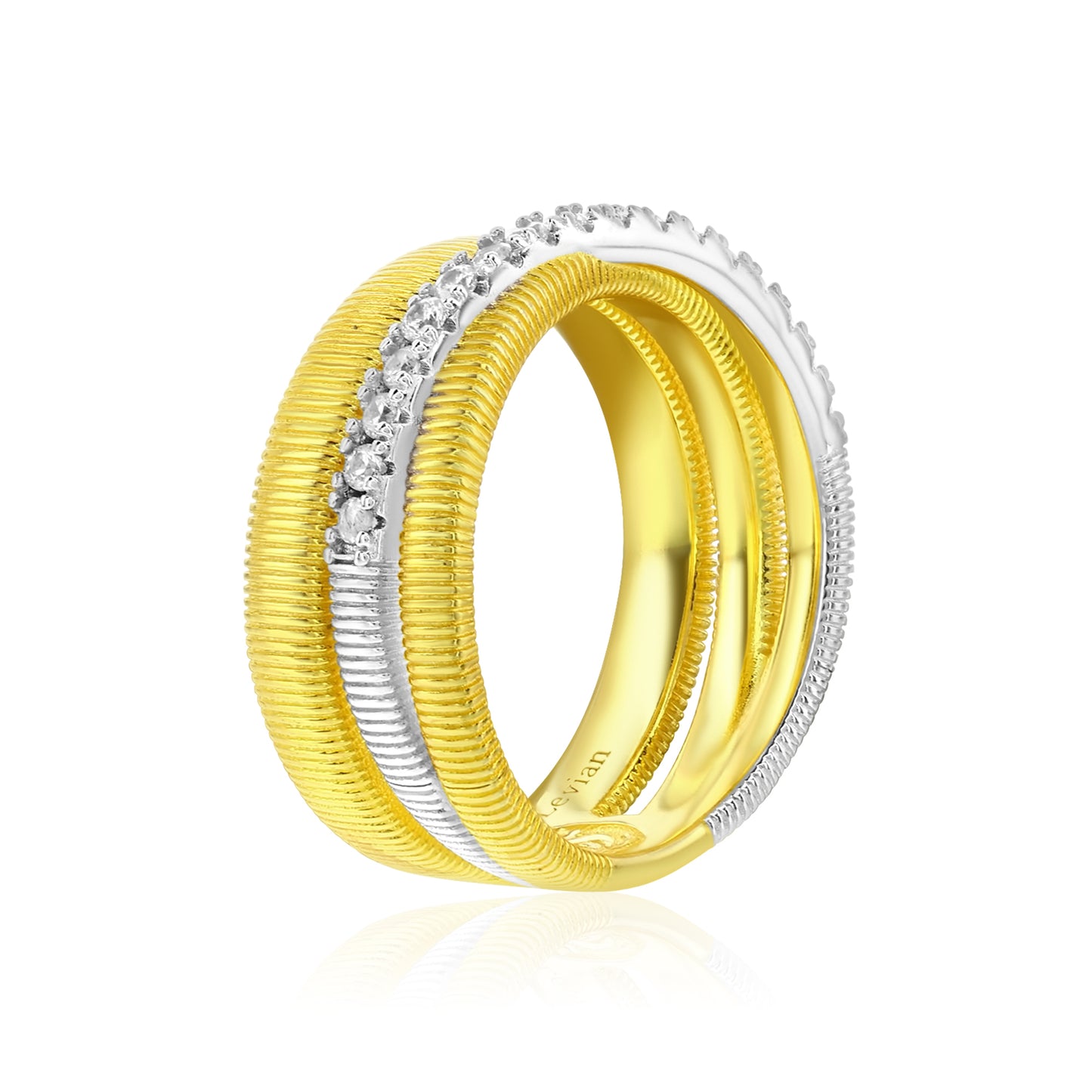 Suzy Levian Yellow Sterling Silver White Cubic Zirconia Coil Overlapping Ring
