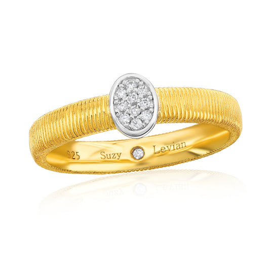 Suzy Levian Yellow Sterling Silver White Cubic Zirconia Oval Coil Ring