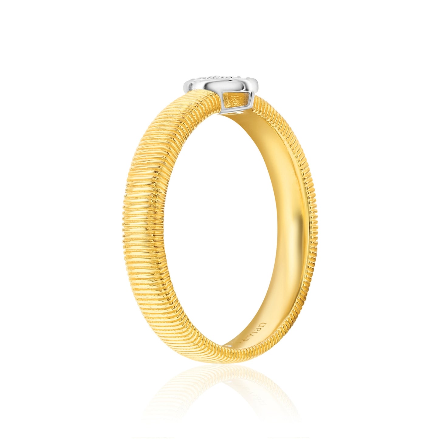 Suzy Levian Yellow Sterling Silver White Cubic Zirconia Oval Coil Ring