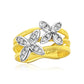 Suzy Levian The Golden Helix Yellow Sterling Silver White Cubic Zirconia Coil Three Row Double Flower Ring