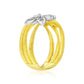 Suzy Levian The Golden Helix Yellow Sterling Silver White Cubic Zirconia Coil Three Row Double Flower Ring