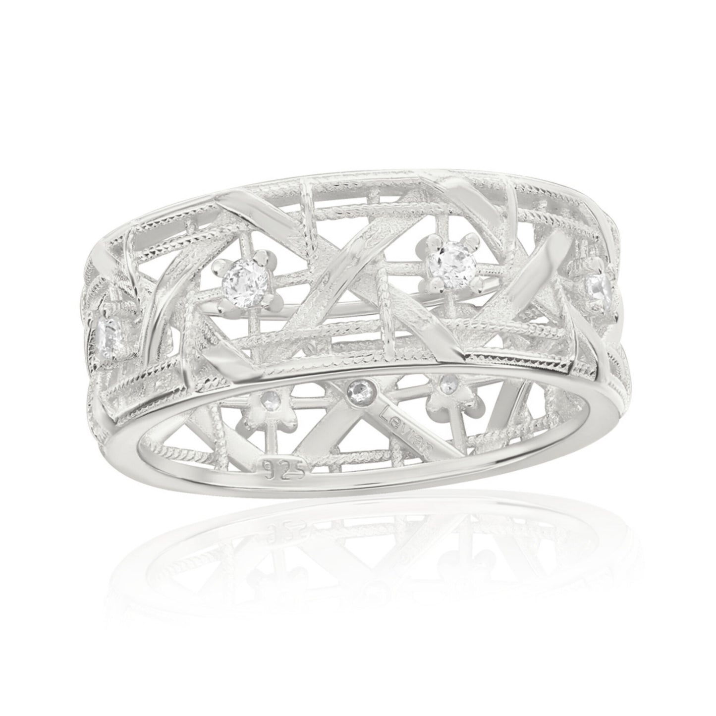 Suzy Levian White Sterling Silver White Cubic Zirconia Cutout Ring