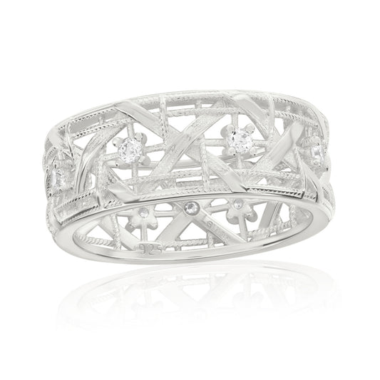 Suzy Levian White Sterling Silver White Cubic Zirconia Cutout Ring