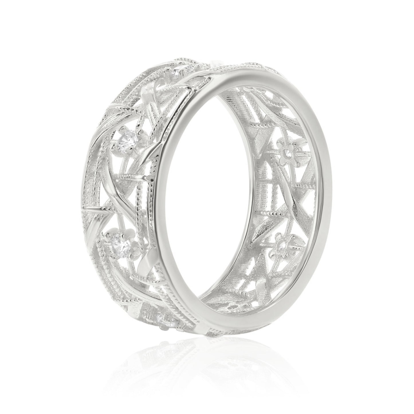 Suzy Levian White Sterling Silver White Cubic Zirconia Cutout Ring