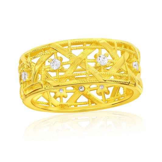 Suzy Levian Yellow Sterling Silver White Cubic Zirconia Cutout Ring