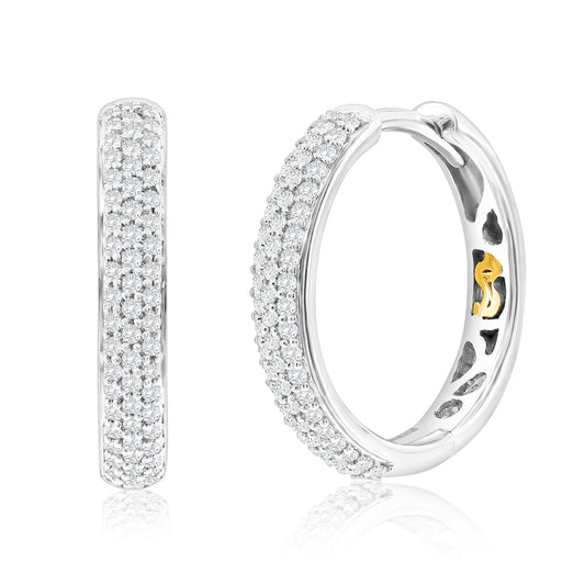 Suzy Levian 14k White Gold & .24 cttw White Diamond Pave Huggie Hoop Earrings