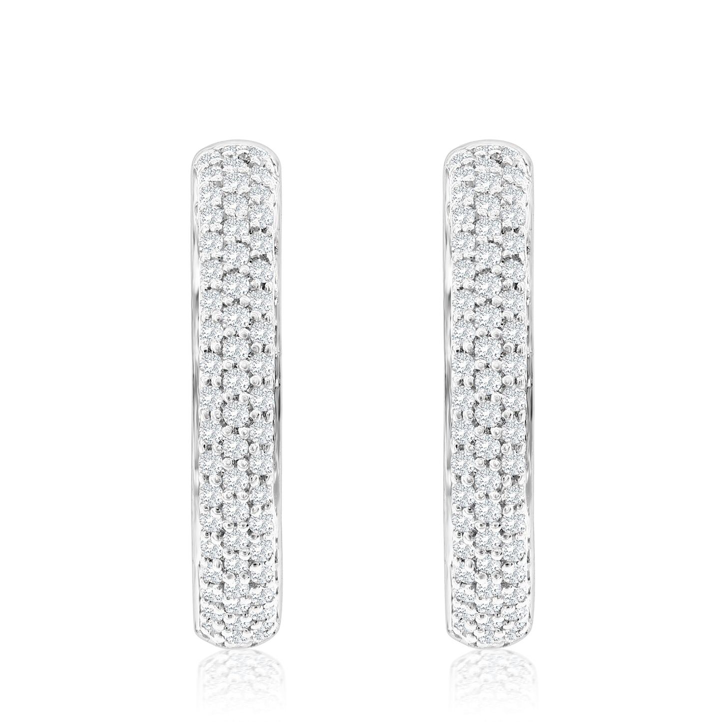 Suzy Levian 14k White Gold & .24 cttw White Diamond Pave Huggie Hoop Earrings