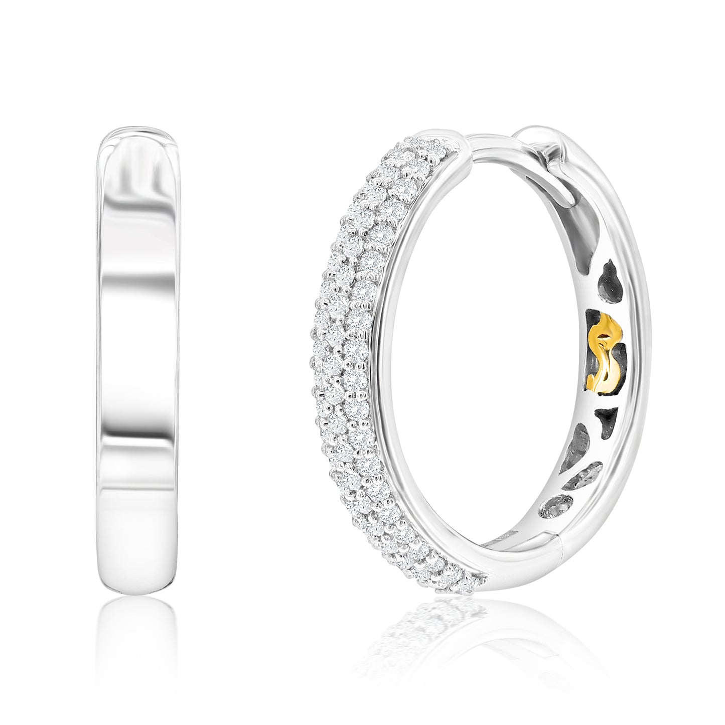 Suzy Levian 14k White Gold & .24 cttw White Diamond Pave Huggie Hoop Earrings