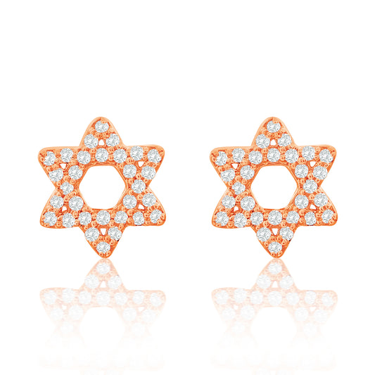 Suzy Levian 14K Rose Gold .13 cttw Diamond Pave Star Of David Stud Earrings