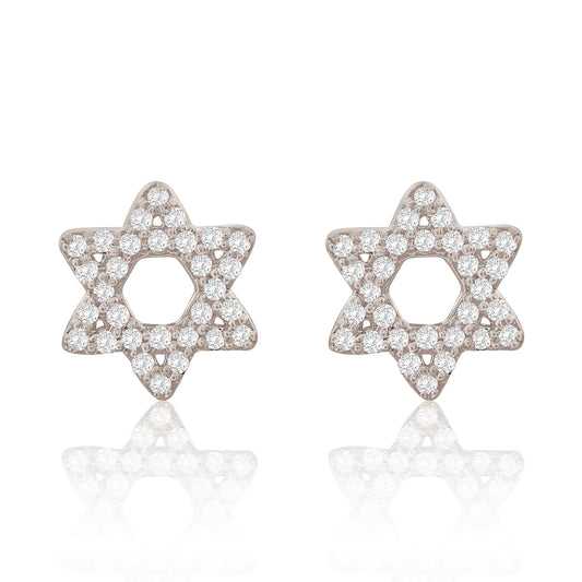 Suzy Levian 14K White Gold .13 cttw Diamond Pave Star Of David Stud Earrings