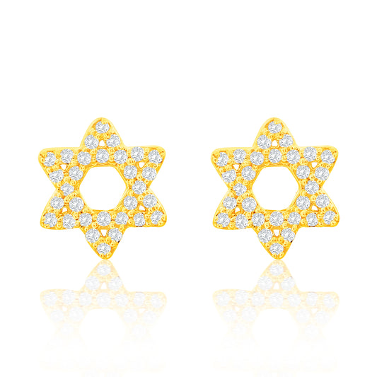 Suzy Levian 14K Yellow Gold .13 cttw Diamond Pave Star Of David Stud Earrings