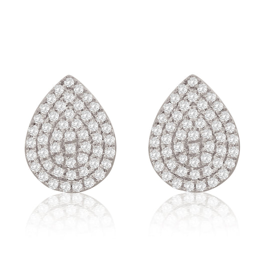 Suzy Levian 14K White Gold .20 cttw Diamond Pave Pear Shape Stud Earrings