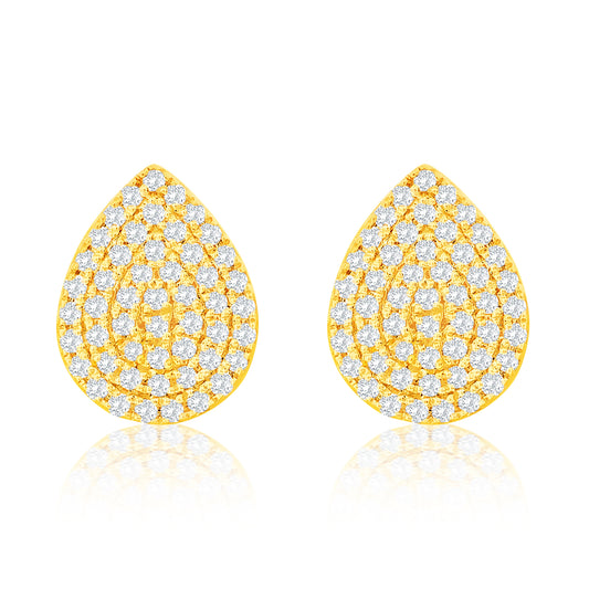 Suzy Levian 14K Yellow Gold .20 cttw Diamond Pave Pear Shape Stud Earrings