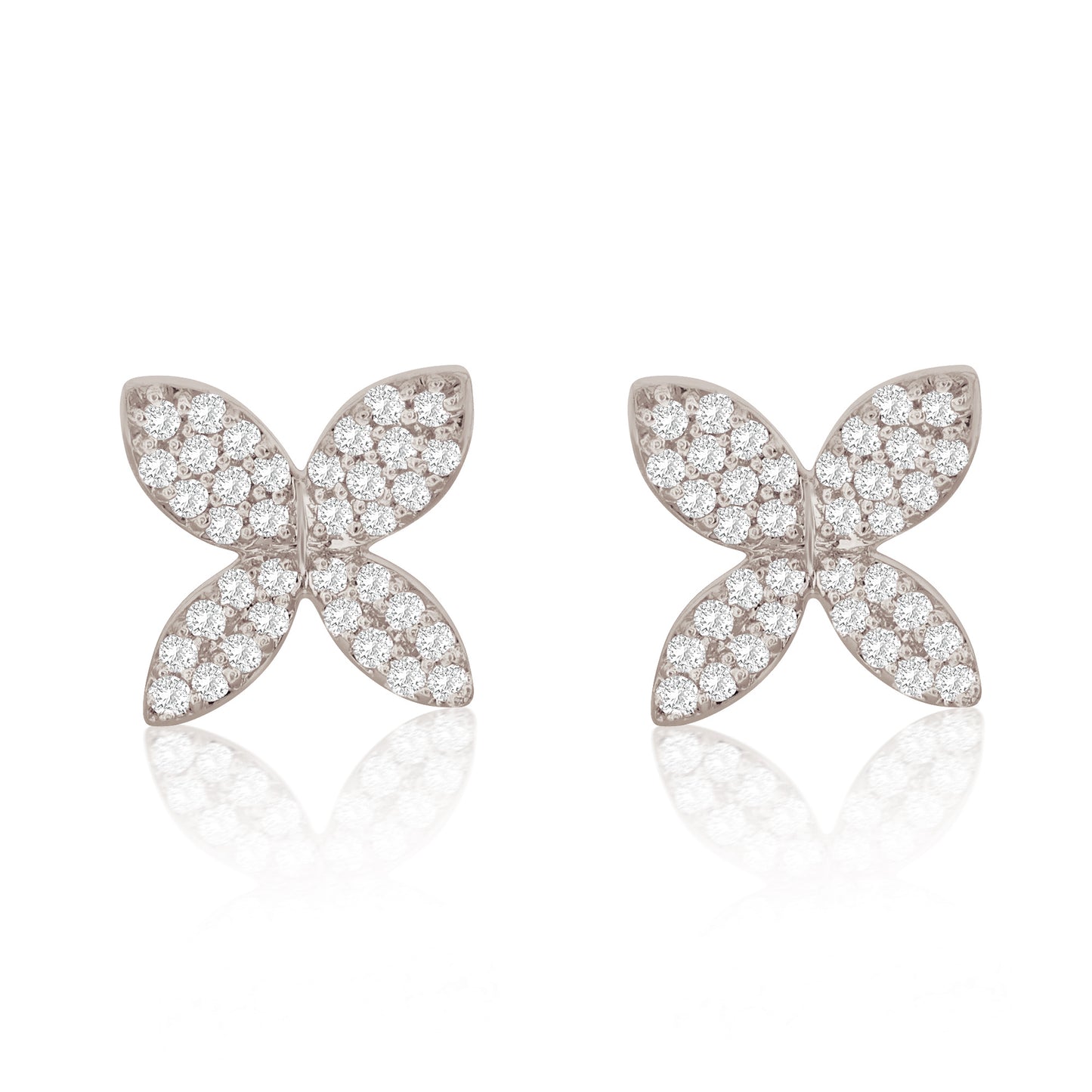 Suzy Levian 14K White Gold .15 cttw Diamond Pave Marquise Flower Stud Earrings