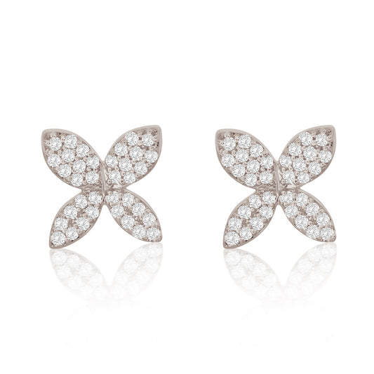 Suzy Levian 14K White Gold .15 cttw Diamond Pave Marquise Flower Stud Earrings