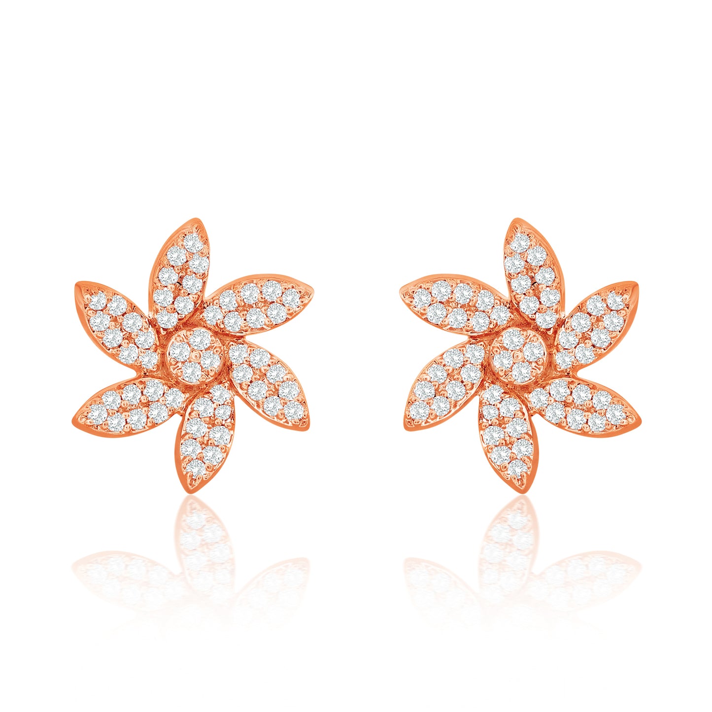 Suzy Levian 14K Rose Gold .20 cttw Diamond Pave Curved Flower Stud Earrings