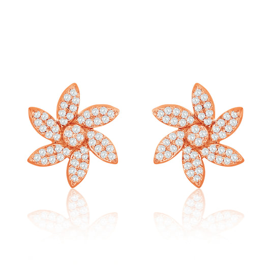 Suzy Levian 14K Rose Gold .20 cttw Diamond Pave Curved Flower Stud Earrings