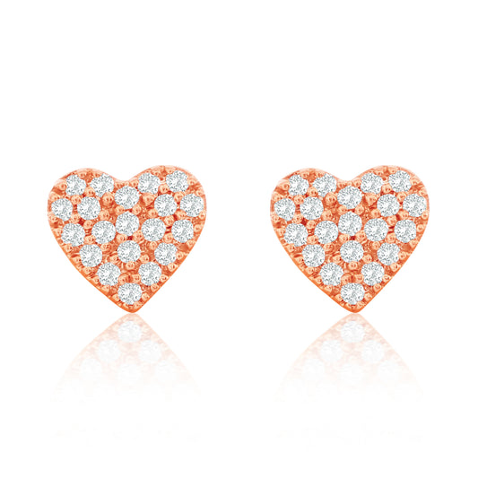 Suzy Levian 14K Rose Gold .085 cttw Pave Diamond Heart Earrings