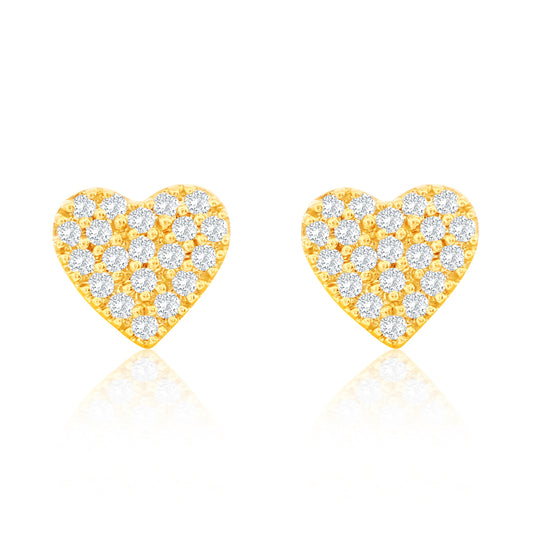 Suzy Levian 14K Yellow Gold .085 cttw Pave Diamond Heart Earrings