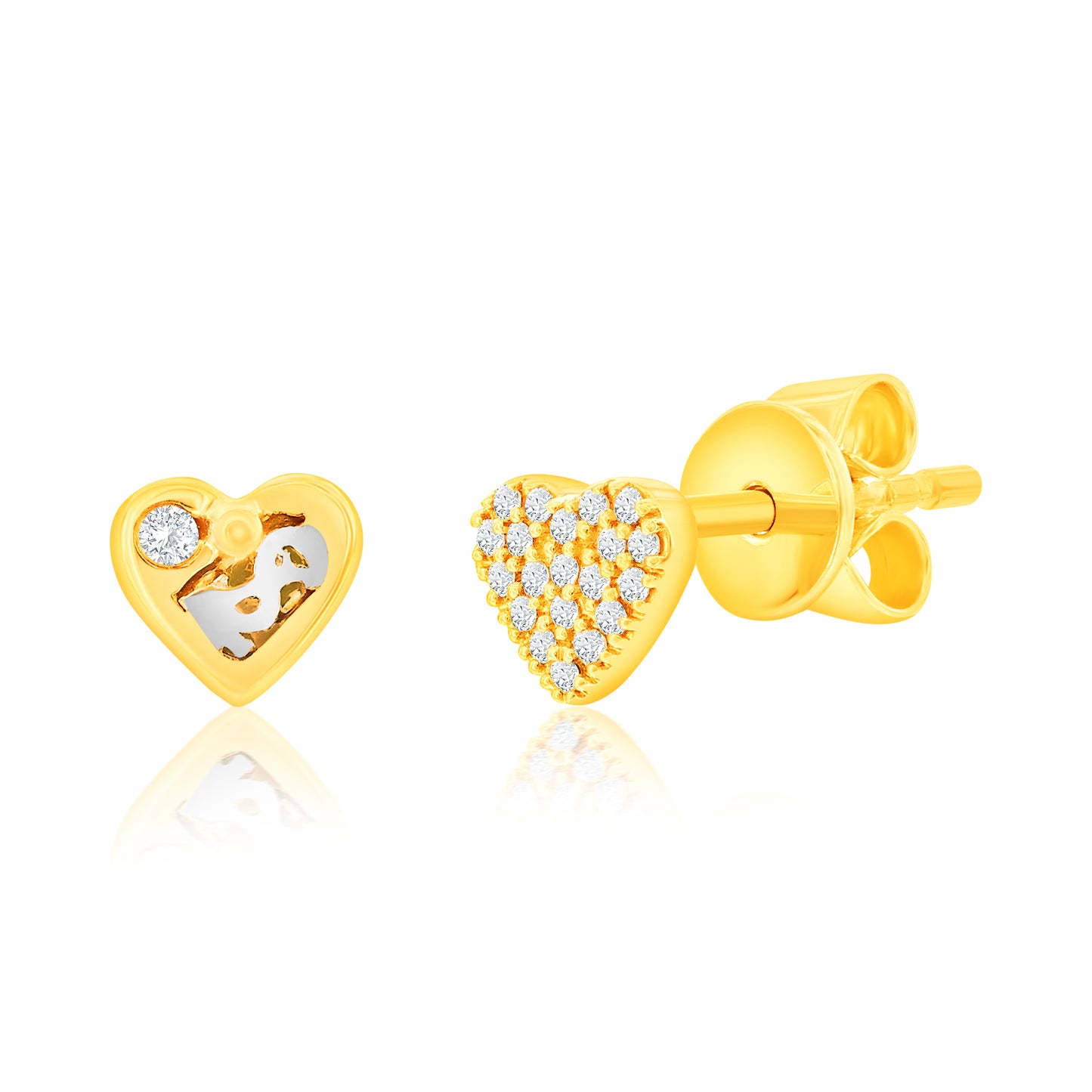 Suzy Levian 14K Yellow Gold .085 cttw Pave Diamond Heart Earrings