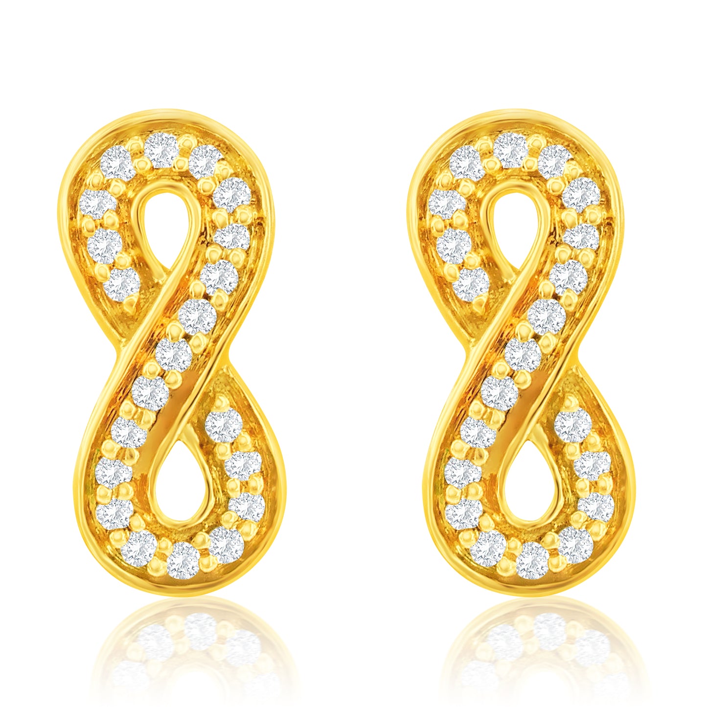 Suzy Levian 14K Yelow Gold .10 cttw Pave Diamond Infinity Stud Earrings