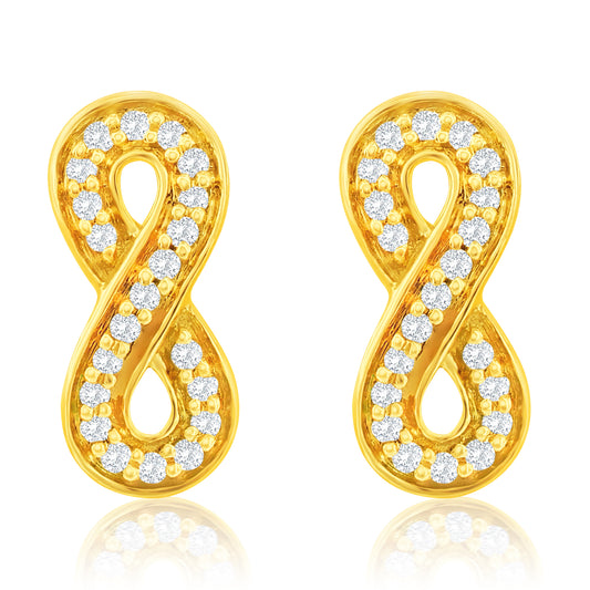 Suzy Levian 14K Yelow Gold .10 cttw Pave Diamond Infinity Stud Earrings