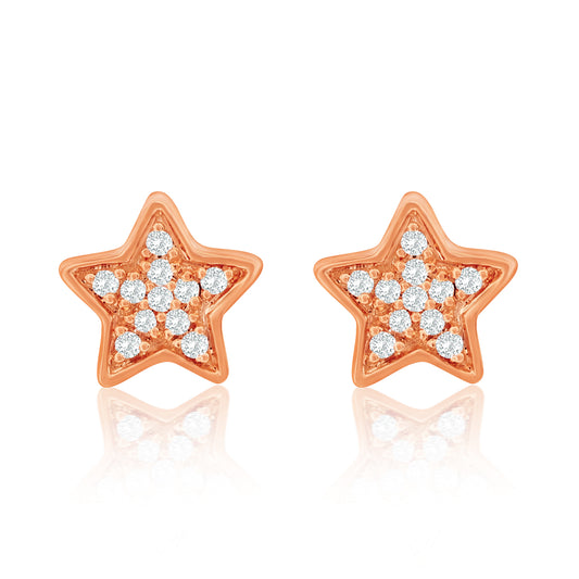 Suzy Levian 14K Rose Gold .06 cttw Pave Diamond Star Stud Earrings