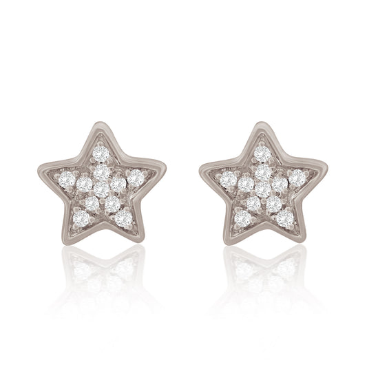 Suzy Levian 14K White Gold .06 cttw Pave Diamond Star Stud Earrings