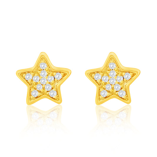 Suzy Levian 14K Yellow Gold .06 cttw Pave Diamond Star Stud Earrings