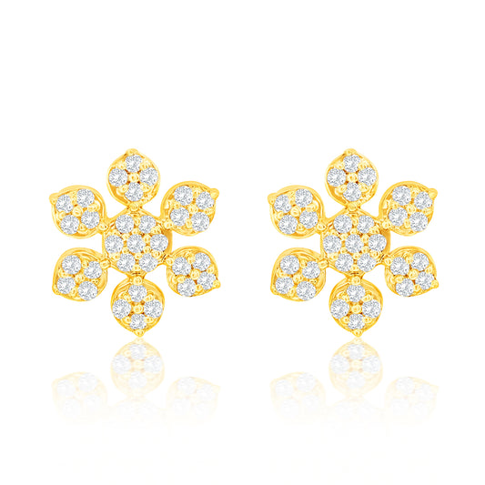 Suzy Levian 14K Yellow Gold & .13 cttw Diamond Pave Snowflake Earrings