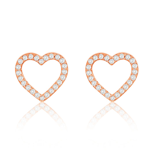 Suzy Levian 14K Rose Gold & .10 cttw Diamond Pave Open Heart Stud Earrings