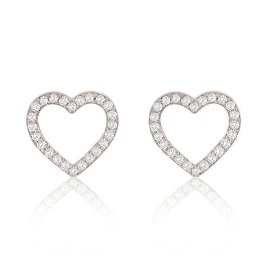 Suzy Levian 14K White Gold & .10 cttw Diamond Pave Open Heart Stud Earrings