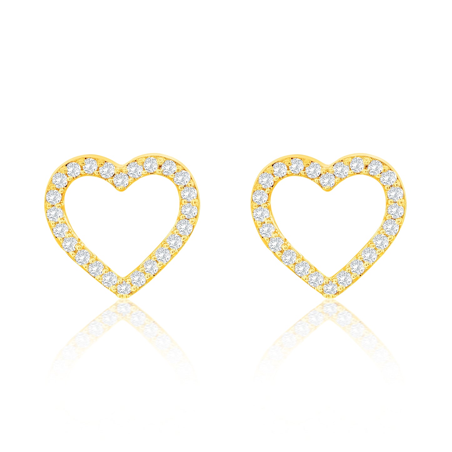 Suzy Levian 14K Yellow Gold & .10 cttw Diamond Pave Open Heart Stud Earrings