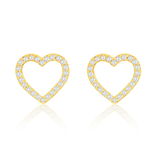 Suzy Levian 14K Yellow Gold & .10 cttw Diamond Pave Open Heart Stud Earrings