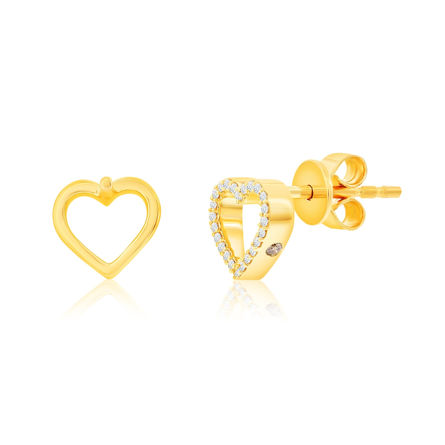 Suzy Levian 14K Yellow Gold & .10 cttw Diamond Pave Open Heart Stud Earrings