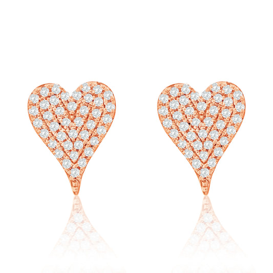 Suzy Levian 14K Rose Gold & .16 cttw Diamond Pave Elongated Heart Stud Earrings