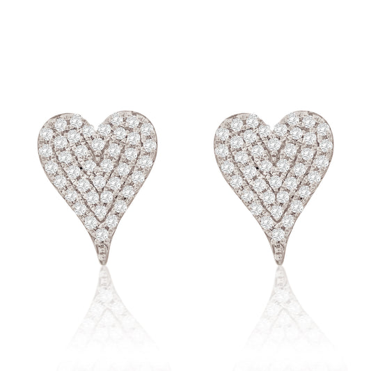 Suzy Levian 14K White Gold & .16 cttw Diamond Pave Elongated Heart Stud Earrings