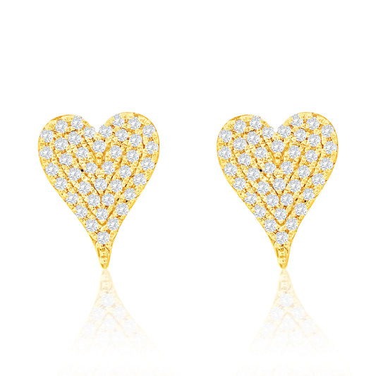 Suzy Levian 14K Yellow Gold & .16 cttw Diamond Pave Elongated Heart Stud Earrings