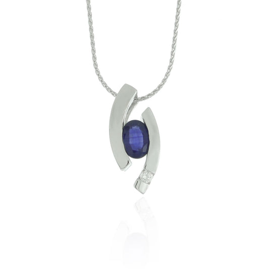 Suzy Levian Modern 14k White Gold 7/8ct Sapphire and Diamond Accent Birthstone Pendant