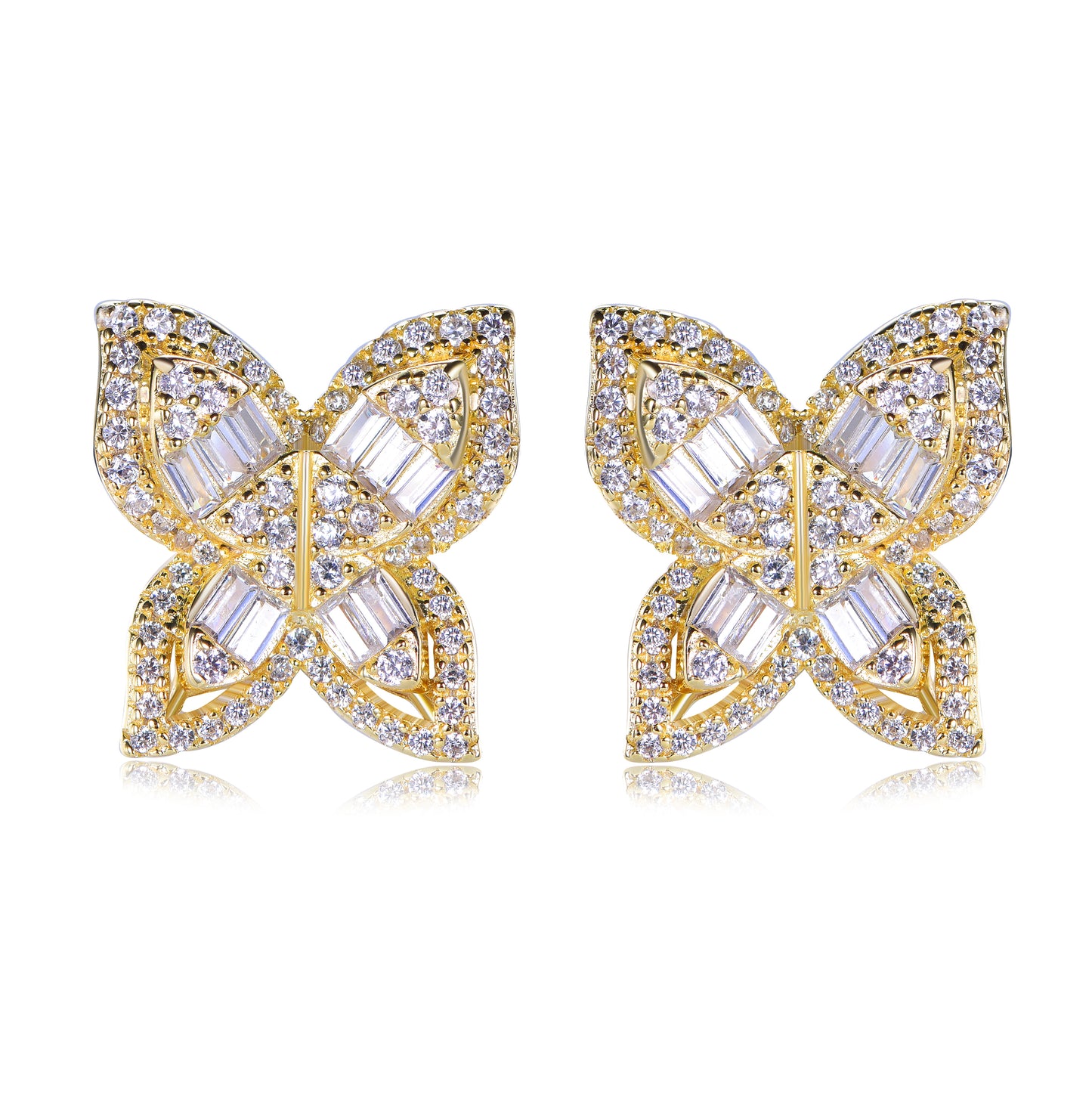 Suzy Levian Yellow Sterling Silver & White Cubic Zirconia Multi-Cut Large Butterfly Earrings