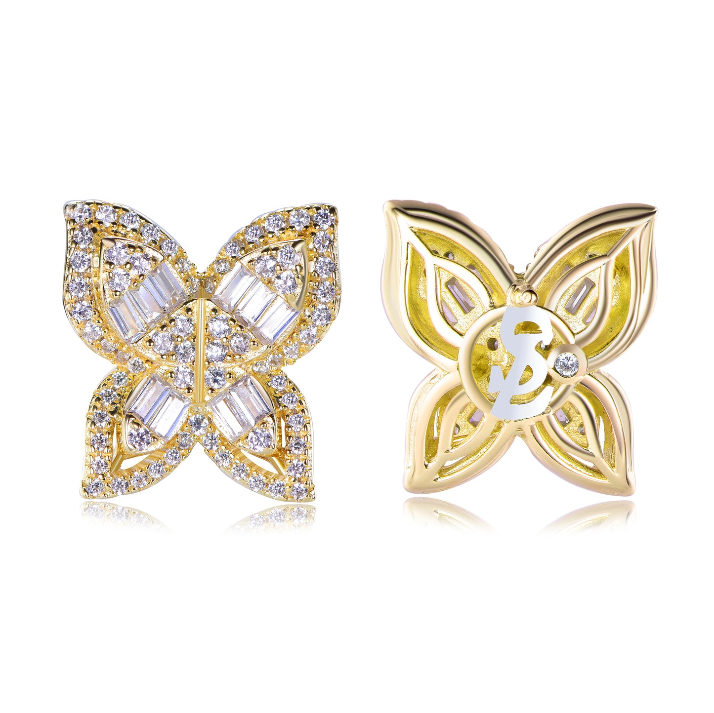 Suzy Levian Yellow Sterling Silver & White Cubic Zirconia Multi-Cut Large Butterfly Earrings