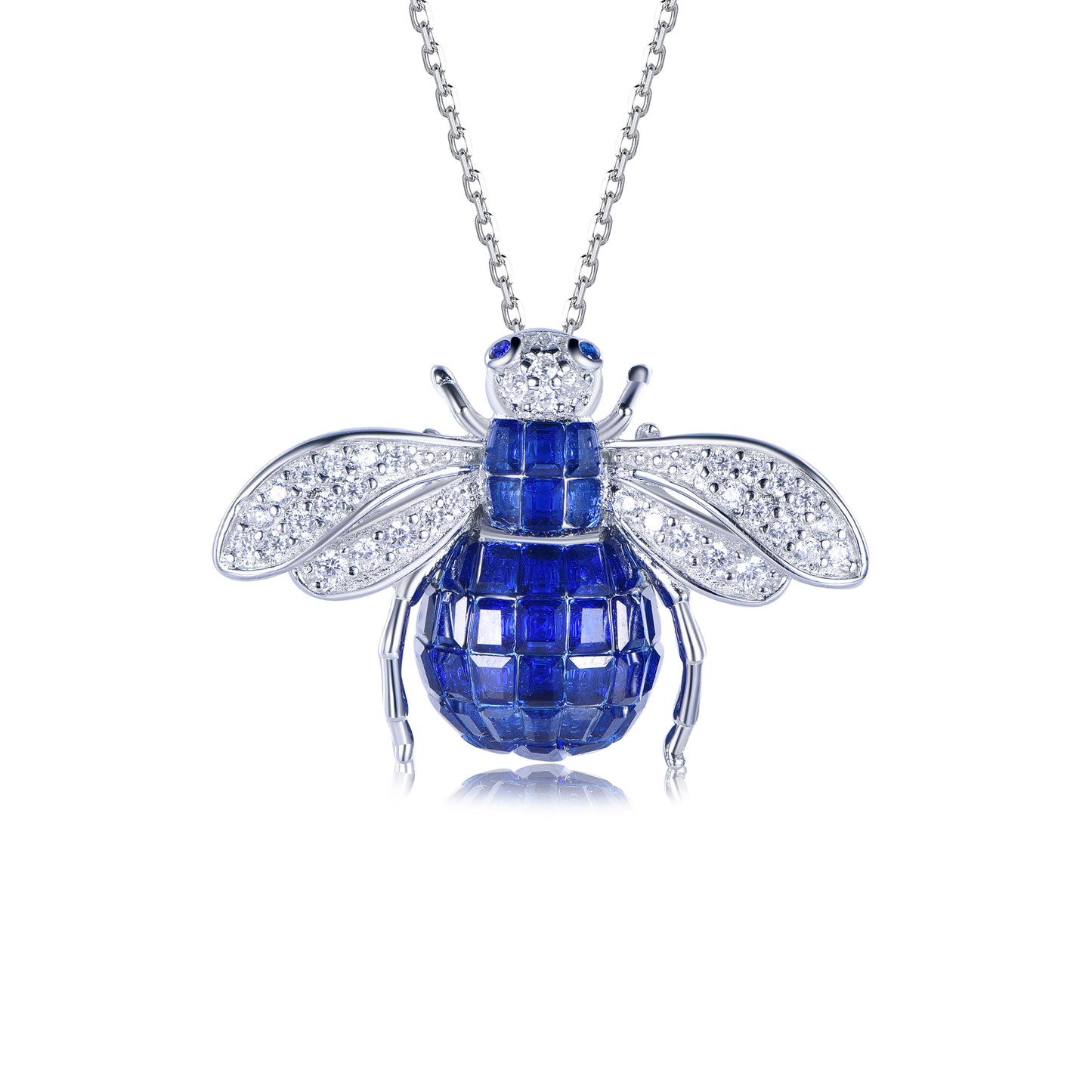 Suzy Levian Sterling Silver Invisible Set Blue White Cubic Zirconia Bumble Bee Pendant