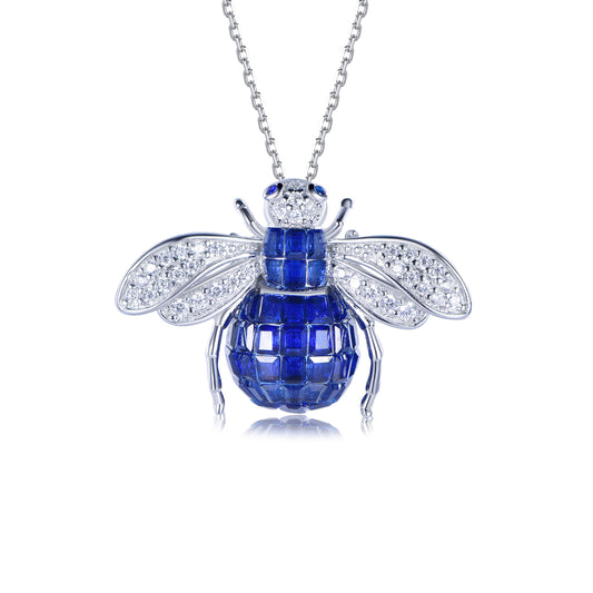 Suzy Levian Sterling Silver Invisible Set Blue White Cubic Zirconia Bumble Bee Pendant