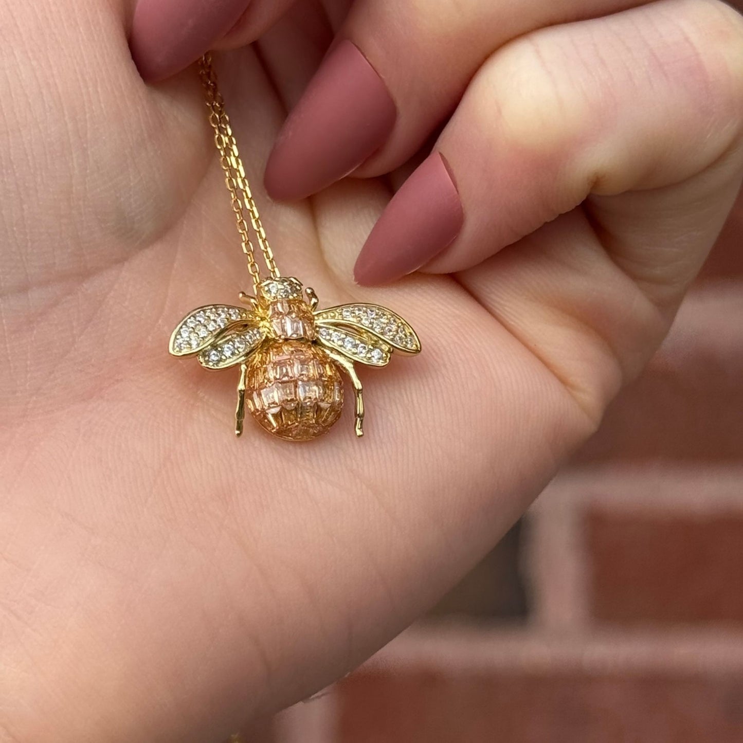 Suzy Levian Yellow Sterling Silver Invisible Set Orange White Cubic Zirconia Bumble Bee Pendant
