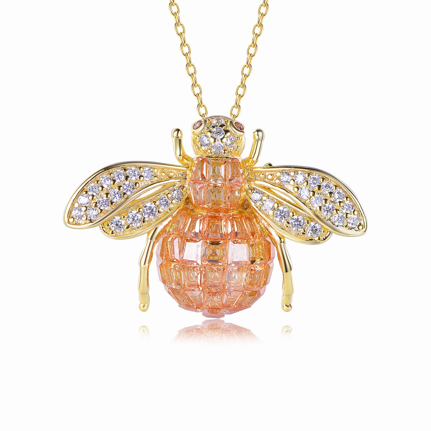 Suzy Levian Yellow Sterling Silver Invisible Set Orange White Cubic Zirconia Bumble Bee Pendant