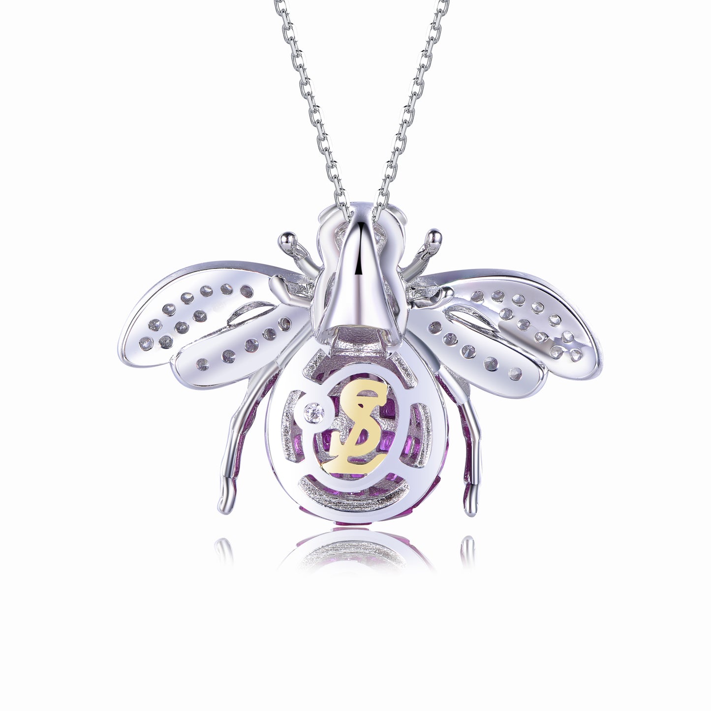 Suzy Levian Sterling Silver Invisible Set Red White Cubic Zirconia Bumble Bee Pendant