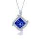 Suzy Levian Sterling Silver Invisible Set Blue White Cubic Zirconia Cushion Pendant