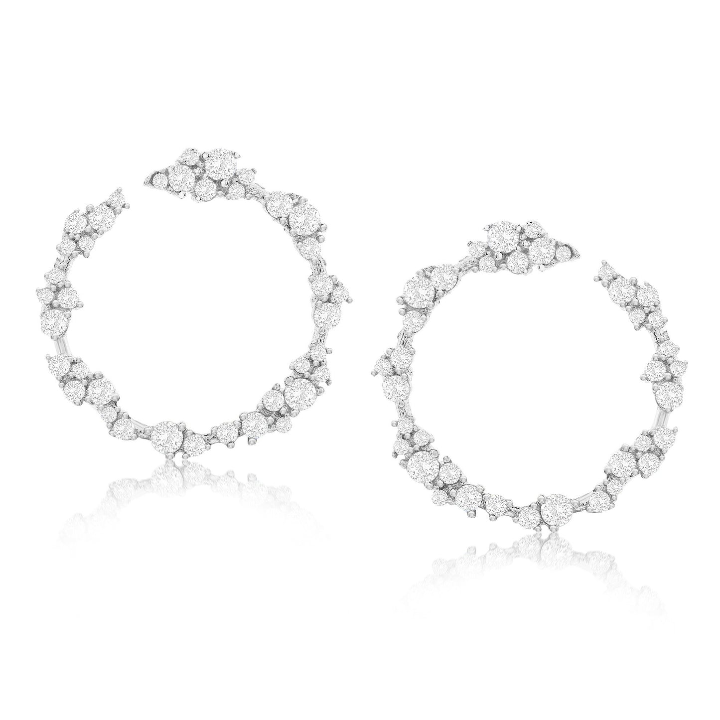 Suzy Levian Sterling Silver White Cubic Zirconia Open Circle Cluster Earrings