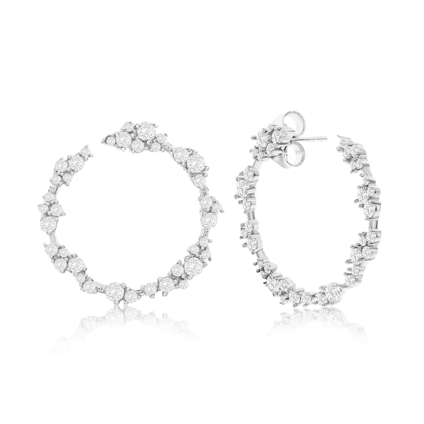 Suzy Levian Sterling Silver White Cubic Zirconia Open Circle Cluster Earrings