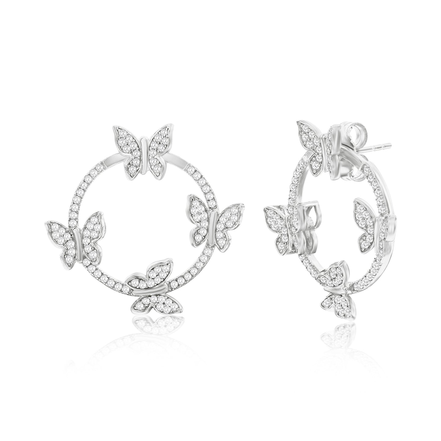 Suzy Levian Sterling Silver Pave Cubic Zirconia Butterfly Stud Earrings With Hoop Jacket